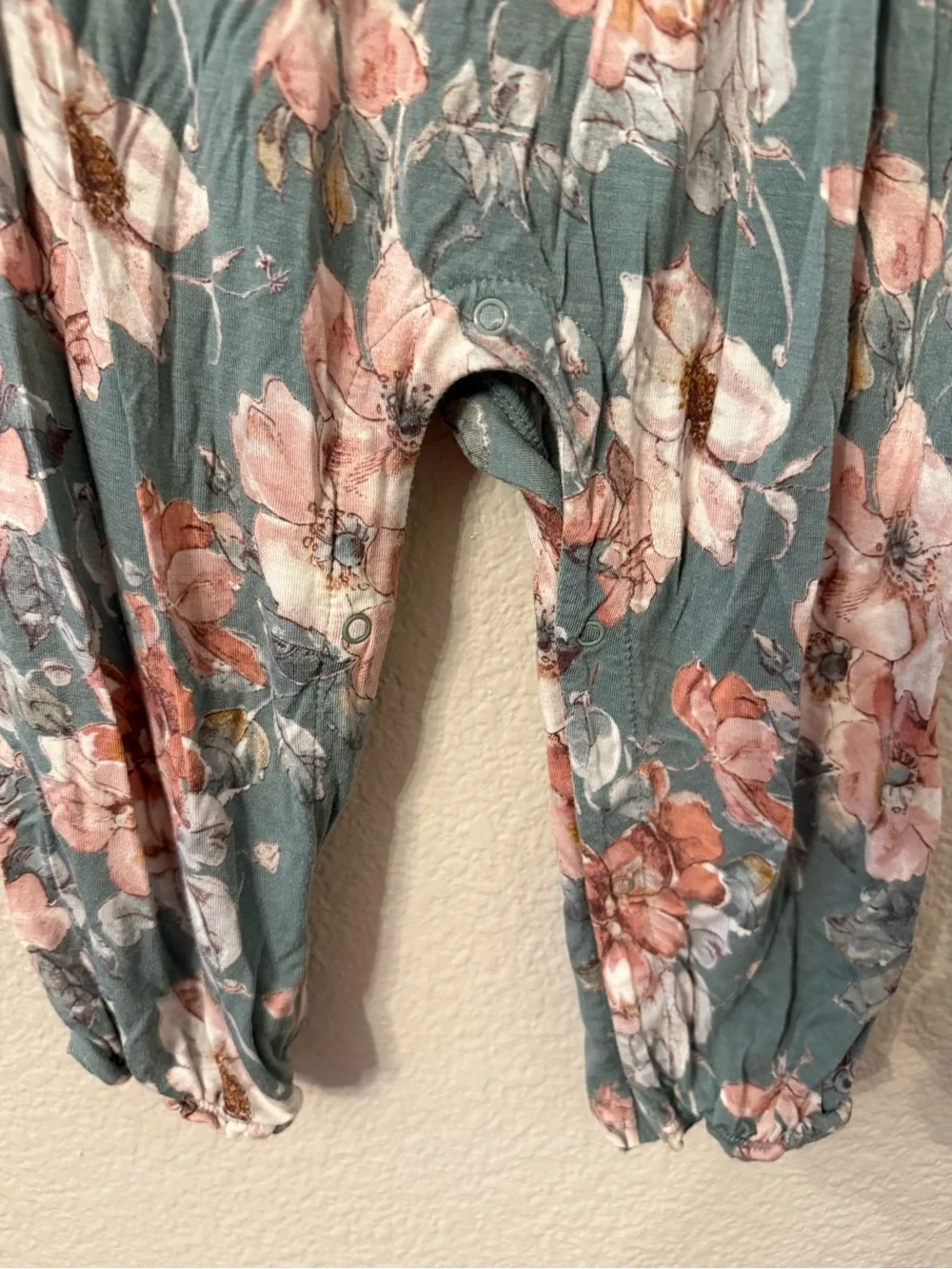 Angel Dear Floral Long-Sleeve One-Piece Romper in Sage Green and Blush
